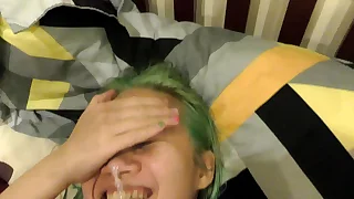 POV Asian Sucks and Loves CUM on The brush Face